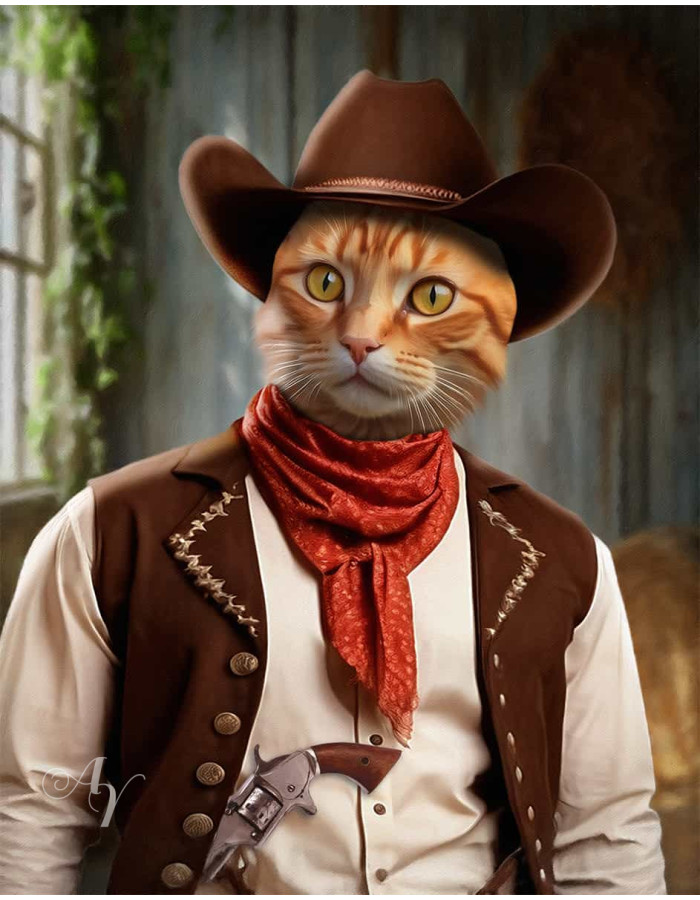 Cowboy - Cowgirl Costume Pet Customized Photo Paintings Cowboy - Cowgirl Costume Pet Customized Photo Paintings