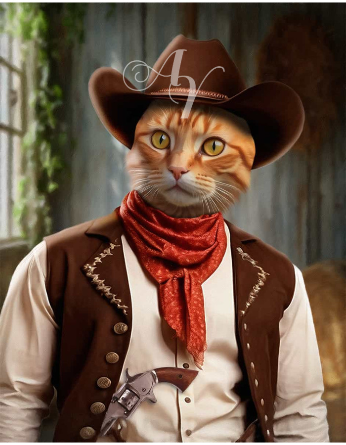 Cowboy - Cowgirl Costume Pet Customized Photo Paintings Cowboy - Cowgirl Costume Pet Customized Photo Paintings