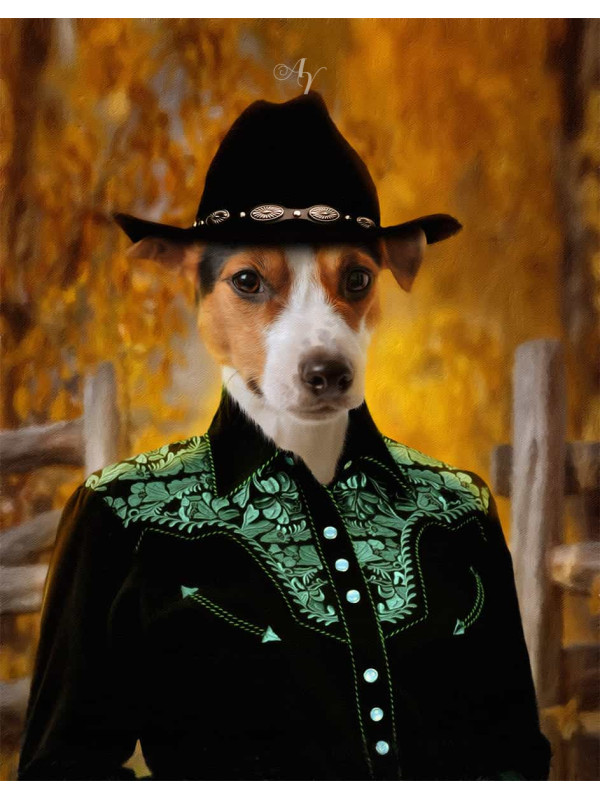 Cowboy - Cowgirl Costume Pet Customized Photo Paintings