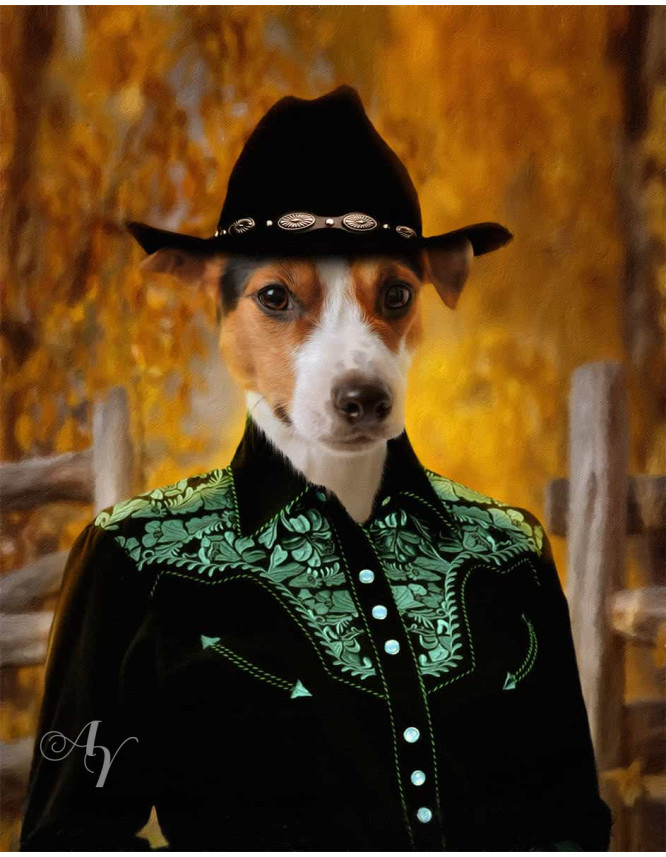 Cowboy - Cowgirl Costume Pet Customized Photo Paintings Cowboy - Cowgirl Costume Pet Customized Photo Paintings
