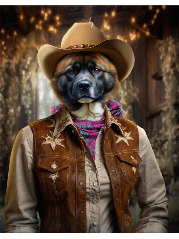 Cowboy - Cowgirl Costume Pet Customized Photo Paintings