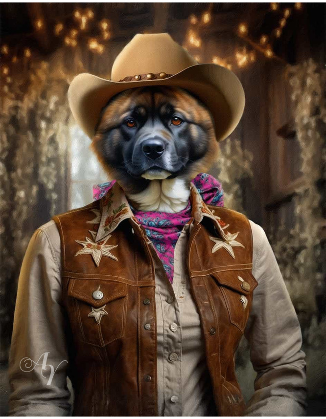 Cowboy - Cowgirl Costume Pet Customized Photo Paintings Cowboy - Cowgirl Costume Pet Customized Photo Paintings