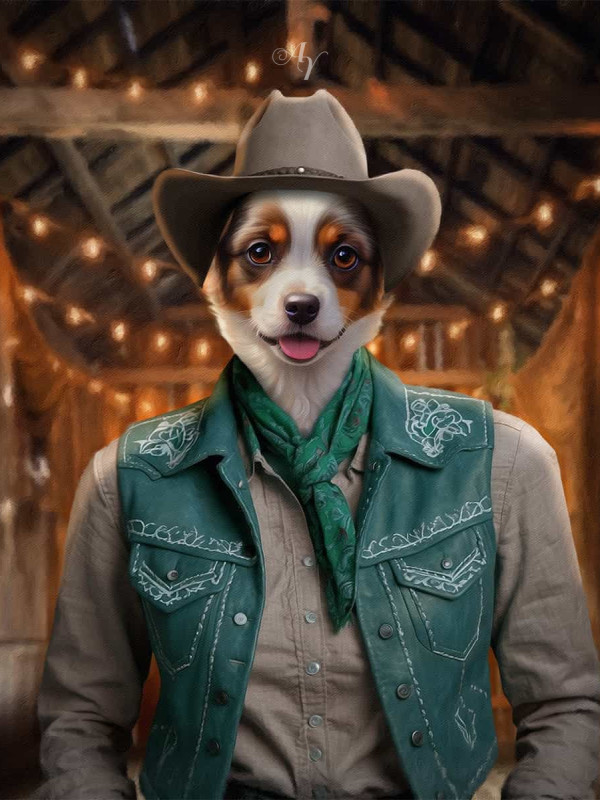 Cowboy - Cowgirl Pet Customized Photo Paintings