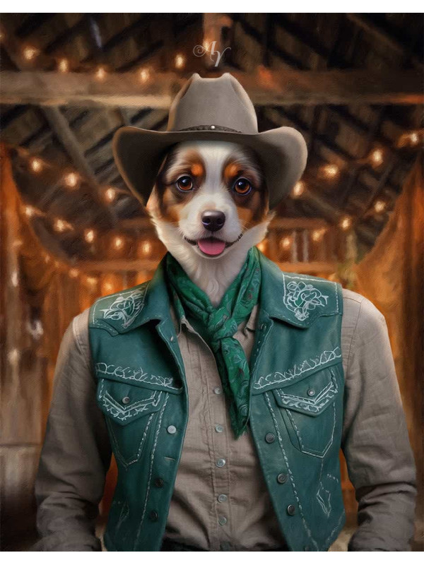 Cowboy - Cowgirl Costume Pet Customized Photo Paintings