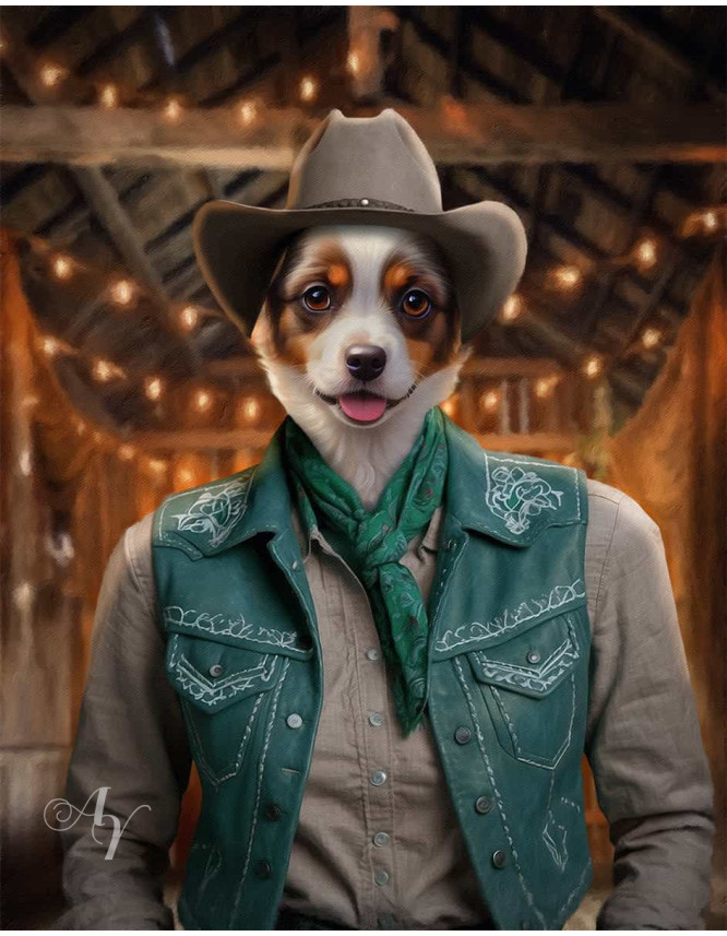Cowboy - Cowgirl Costume Pet Customized Photo Paintings Cowboy - Cowgirl Costume Pet Customized Photo Paintings