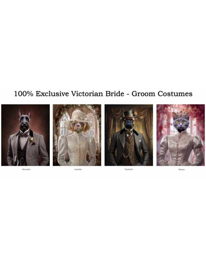 Victorian Bride - Groom Pet Costume Customized Photo Paintings Victorian Bride - Groom Pet Costume Customized Photo Paintings