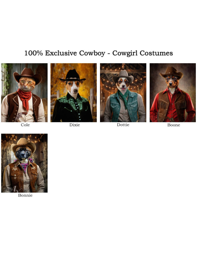 Cowboy - Cowgirl Costume Pet Customized Photo Paintings