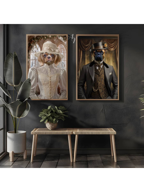 Victorian Bride - Groom Pet Costume Customized Photo Paintings