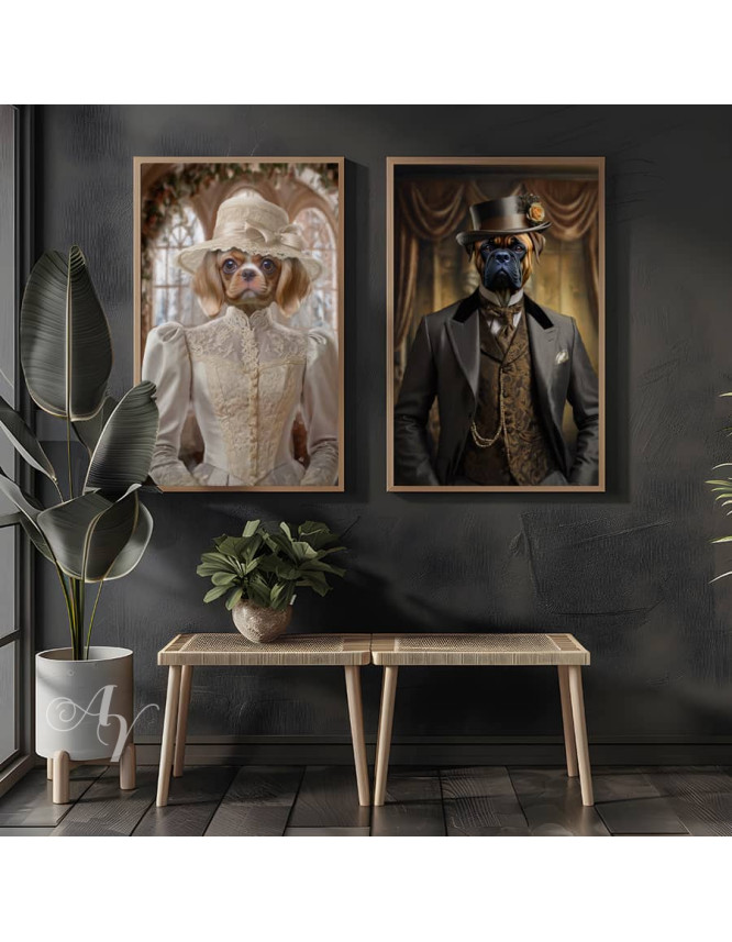 Victorian Bride - Groom Pet Costume Customized Photo Paintings