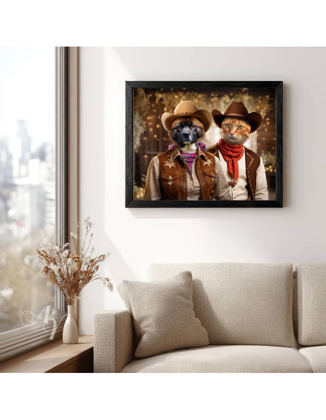 Cowboy - Cowgirl Costume Pet Customized Photo Paintings Cowboy - Cowgirl Costume Pet Customized Photo Paintings