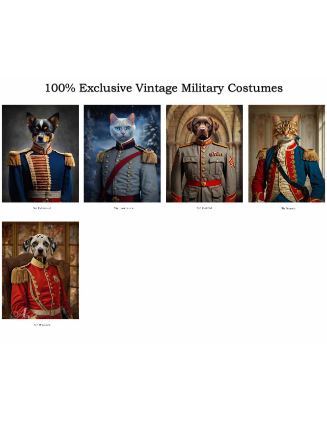 Vintage Military Pet Period Costume Customized Photo Paintings Vintage Military Pet Period Costume Customized Photo Paintings