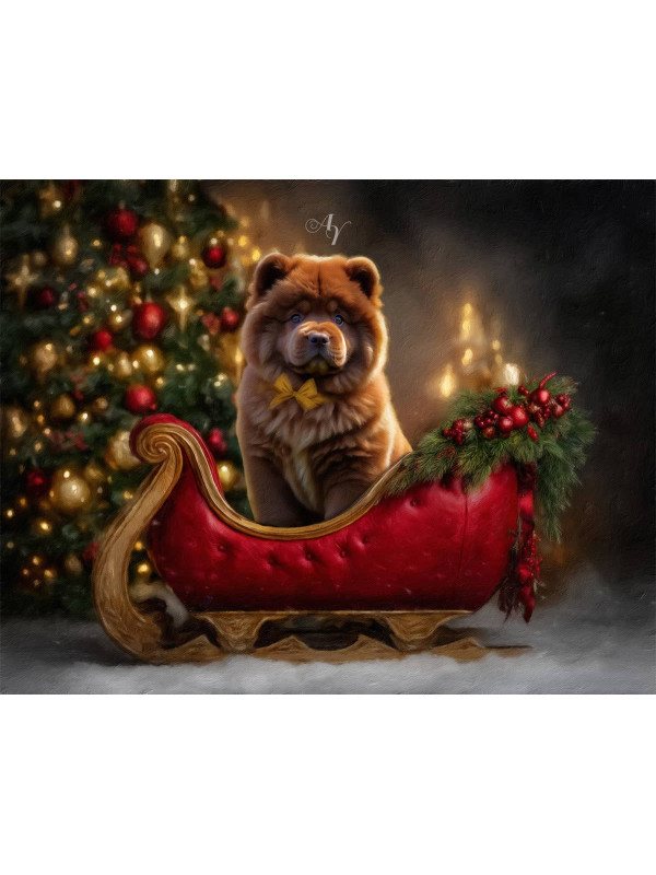 Red Sleigh Christmas Pet Customized Photo Paintings