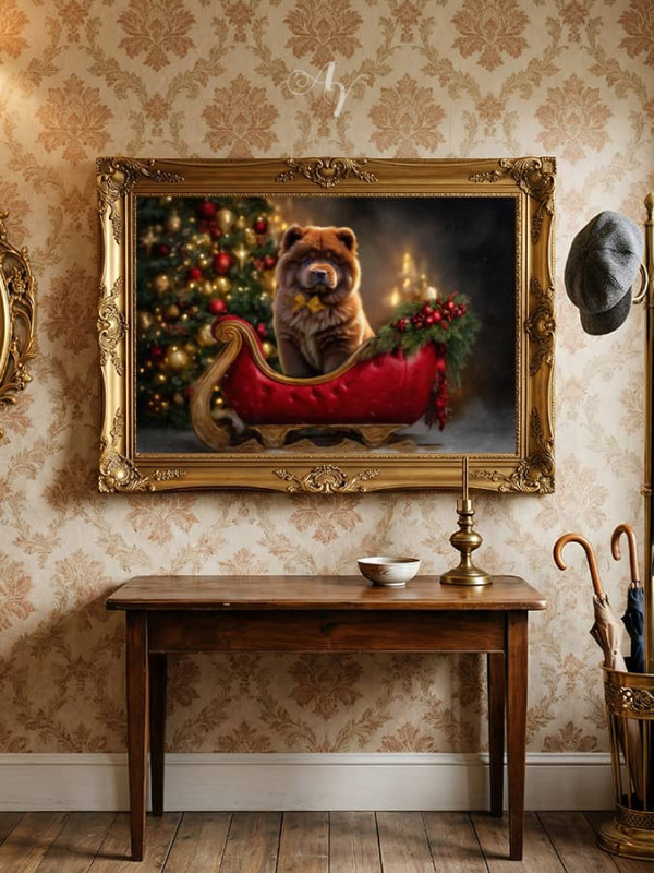 Red Sleigh Pet Christmas Customized Photo Paintings