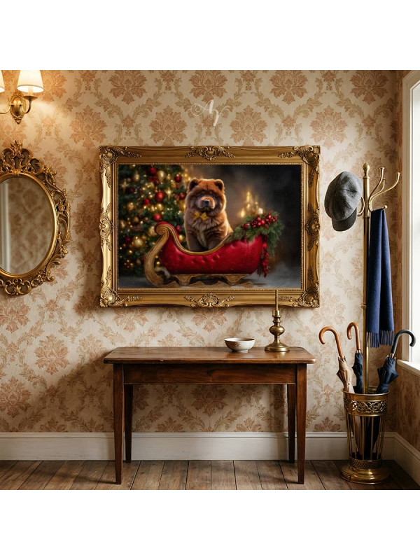 Red Sleigh Christmas Pet Customized Photo Paintings