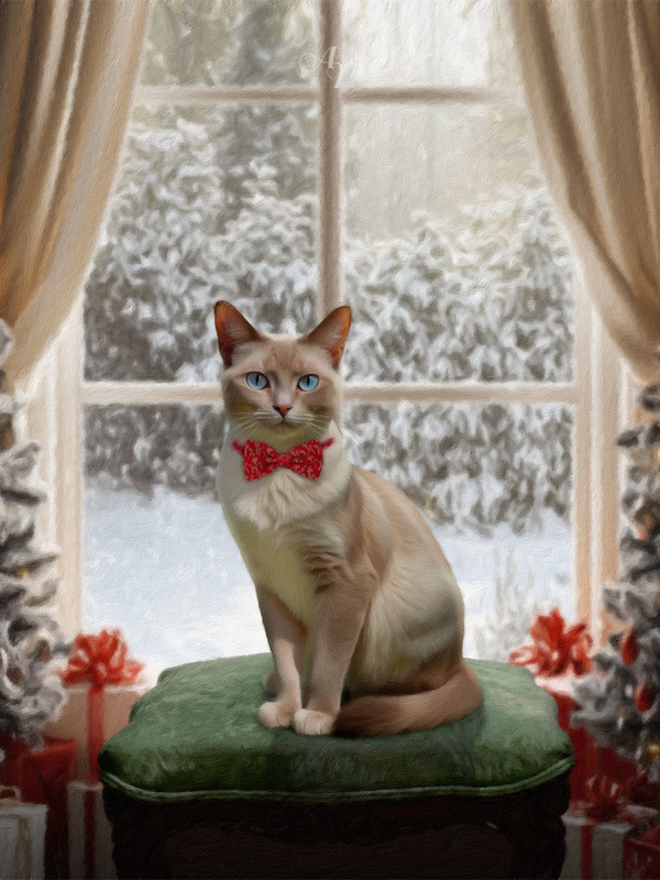 Snowy Window Holiday Pet Customized Photo Paintings