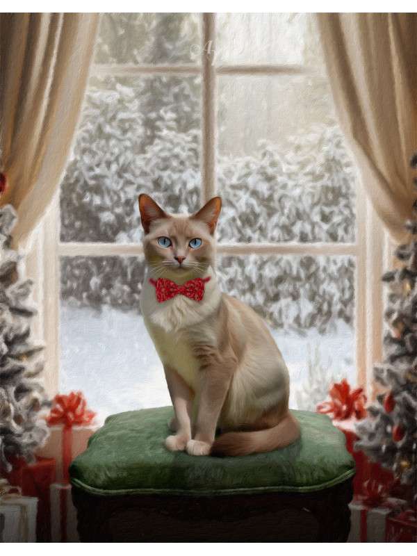 Snowy Window Christmas Holiday Pet Customized Photo Paintings