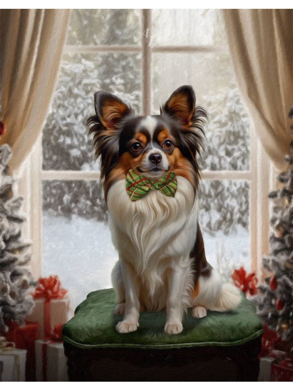 Snowy Window Christmas Holiday Pet Customized Photo Paintings