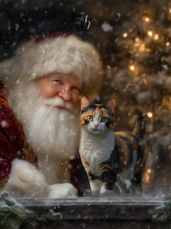Pets with Santa Holiday Pet Customized Photo Paintings
