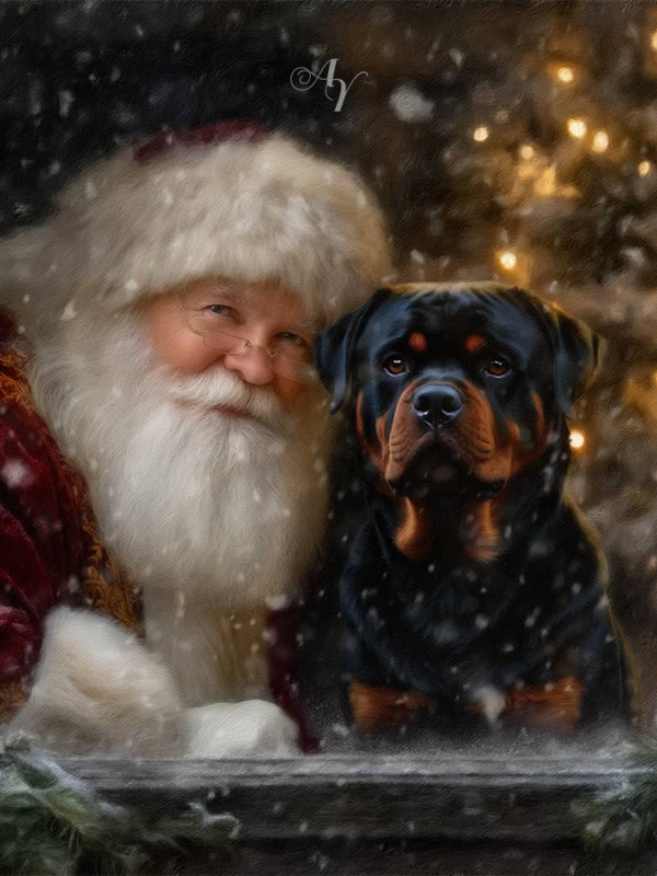 Pets with Santa Holiday Pet Customized Photo Paintings