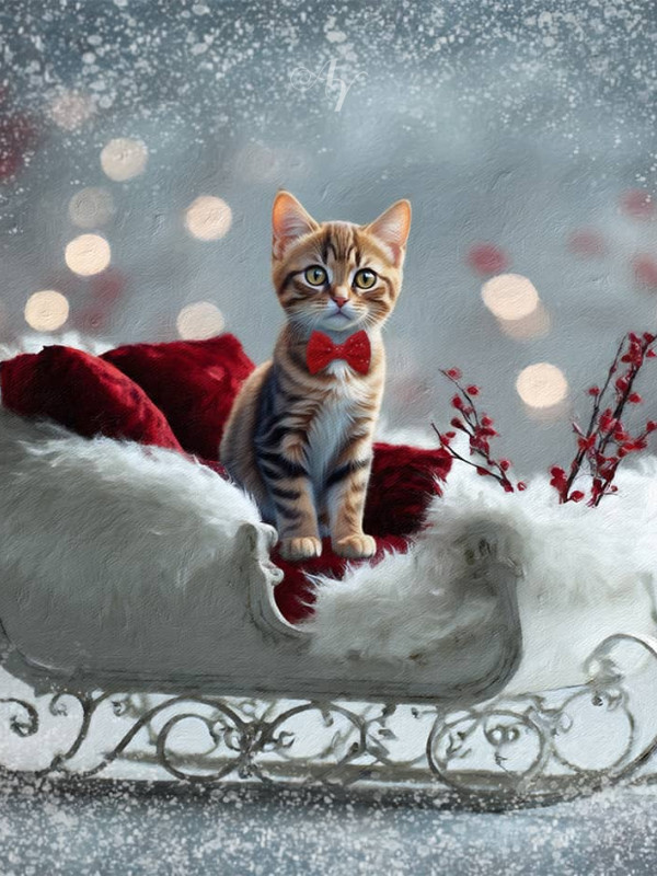 White Sleigh Holiday Pet Customized Photo Paintings
