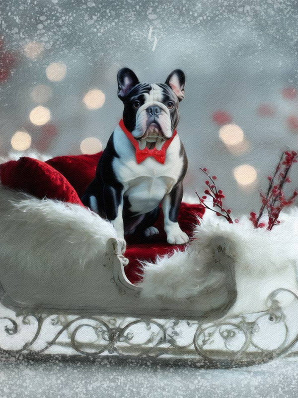 White Sleigh Holiday Pet Customized Photo Paintings