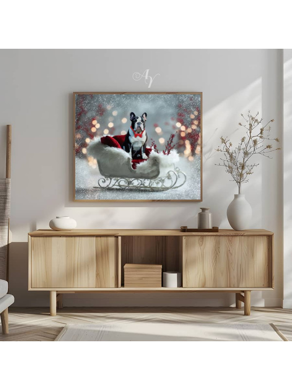 White Sleigh Holiday Pet Customized Photo Paintings