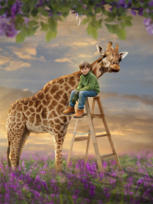 Child and Tall Giraffe Customized Photo Paintings