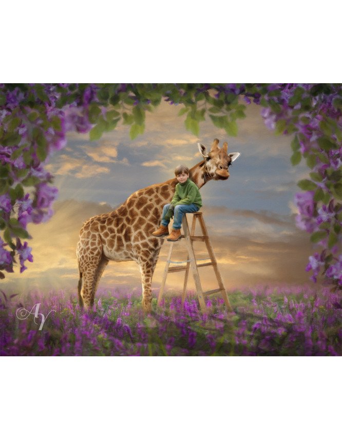 Child and Tall Giraffe Customized Photo Paintings Child and Tall Giraffe Customized Photo Paintings