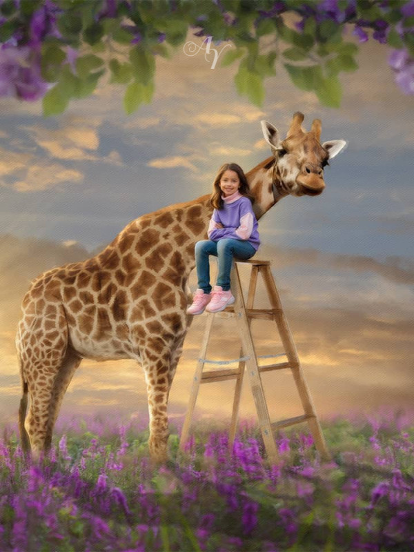 Child and Tall Giraffe Customized Photo Paintings