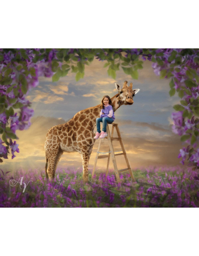Child and Tall Giraffe Customized Photo Paintings Child and Tall Giraffe Customized Photo Paintings