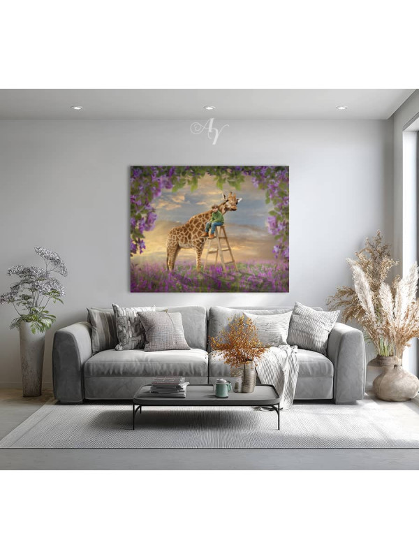 Child and Tall Giraffe Customized Photo Paintings