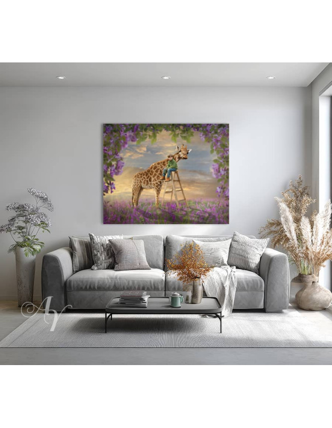 Child and Tall Giraffe Customized Photo Paintings Child and Tall Giraffe Customized Photo Paintings