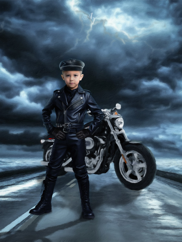 Child Biker Boy and Girl Fantasy Customized Photo Paintings