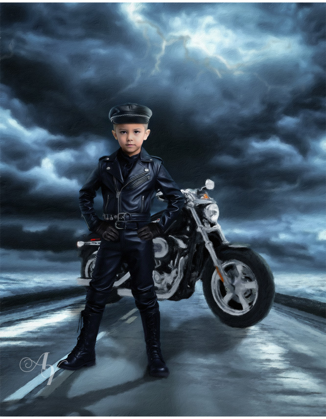 Child Biker Boy and Girl Fantasy Customized Photo Paintings Child Biker Boy and Girl Fantasy Customized Photo Paintings