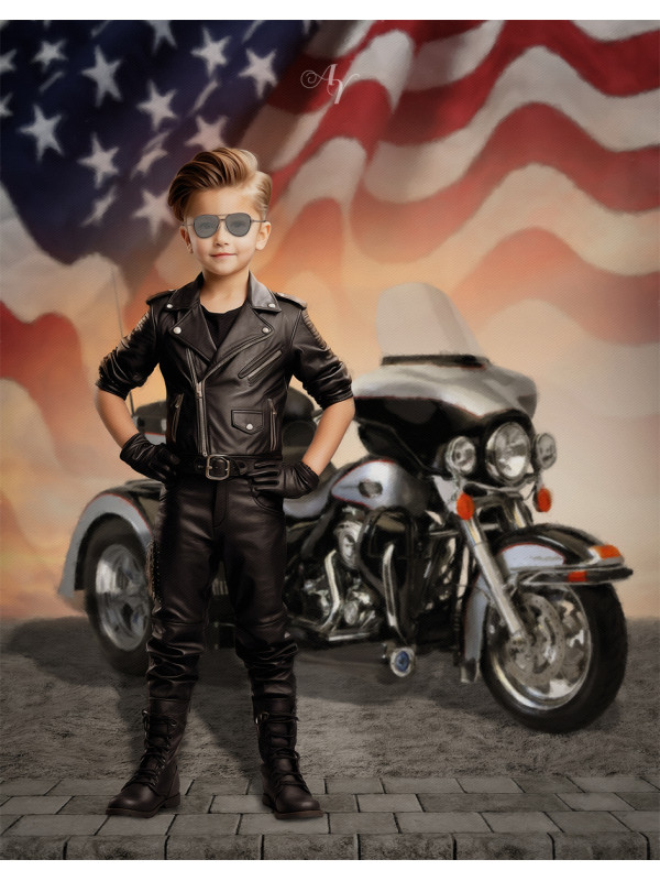 Child Biker Boy and Girl Fantasy Customized Photo Paintings