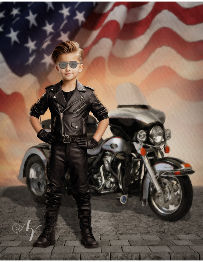 Child Biker Boy and Girl Fantasy Customized Photo Paintings Child Biker Boy and Girl Fantasy Customized Photo Paintings