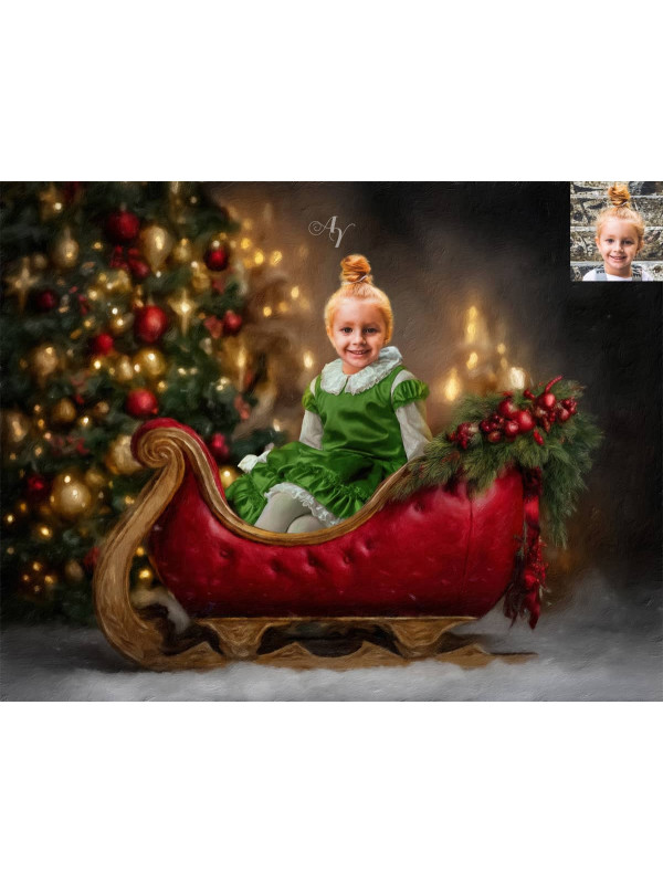 Holiday Sleigh Child Customized Photo Paintings