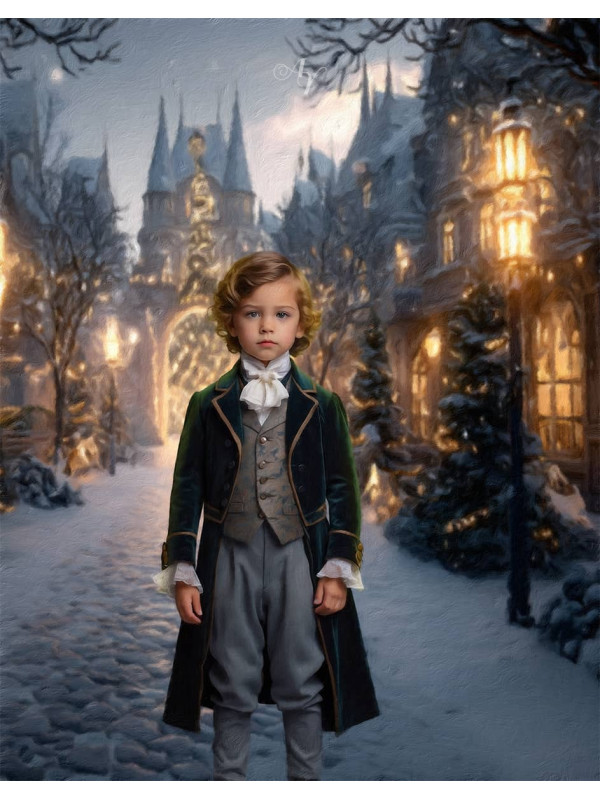 Cobblestone Street Holiday Child Customized Photo Paintings