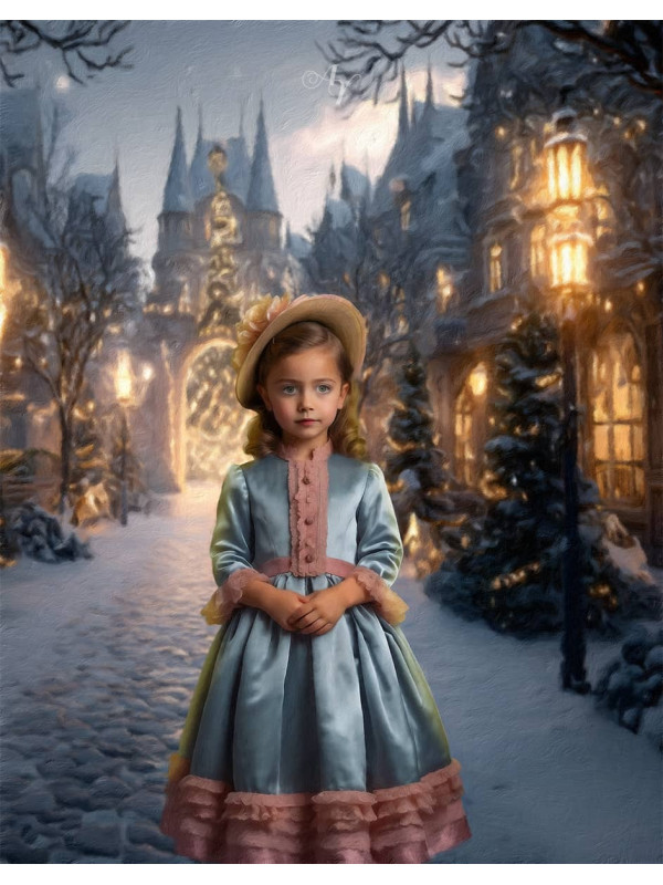 Cobblestone Street Holiday Child Customized Photo Paintings