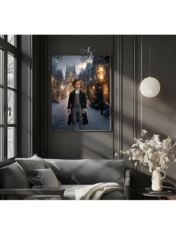 Cobblestone Street Holiday Child Customized Photo Paintings
