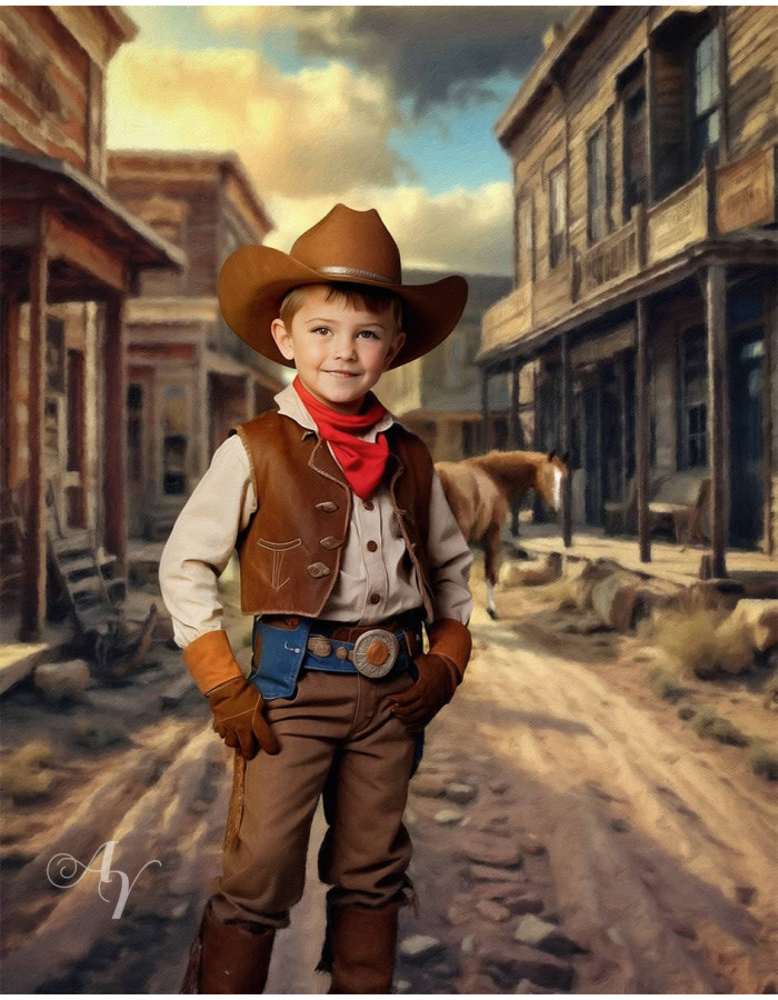 Child Cowboy - Cowgirl Customized Photo Paintings Child Cowboy - Cowgirl Customized Photo Paintings
