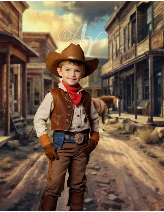 Child Cowboy - Cowgirl Customized Photo Paintings Child Cowboy - Cowgirl Customized Photo Paintings