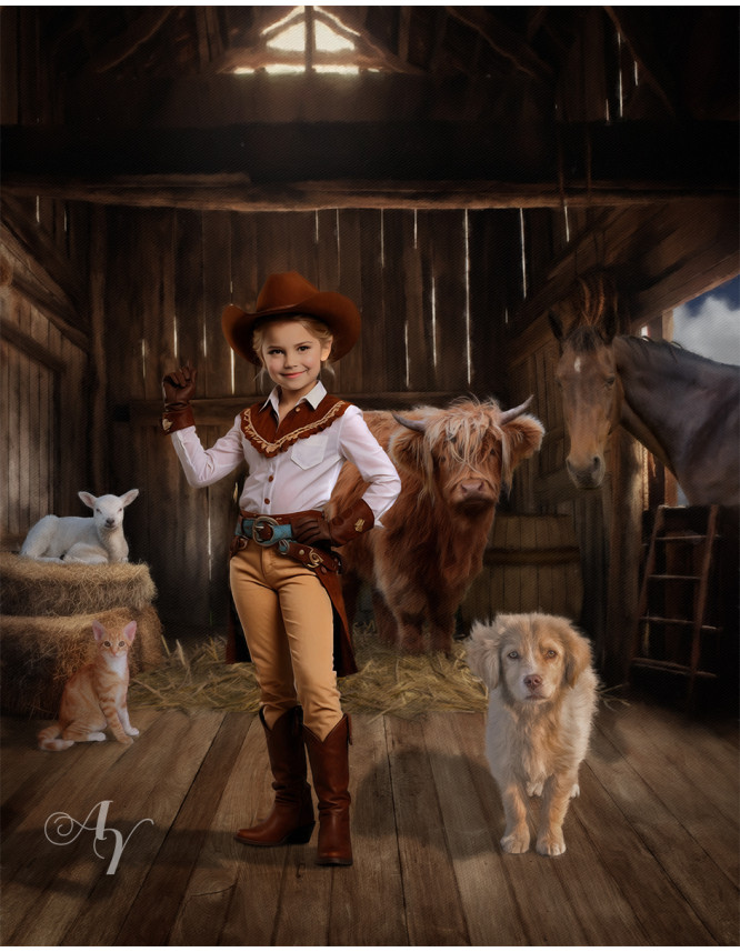 Child Cowboy - Cowgirl Customized Photo Paintings