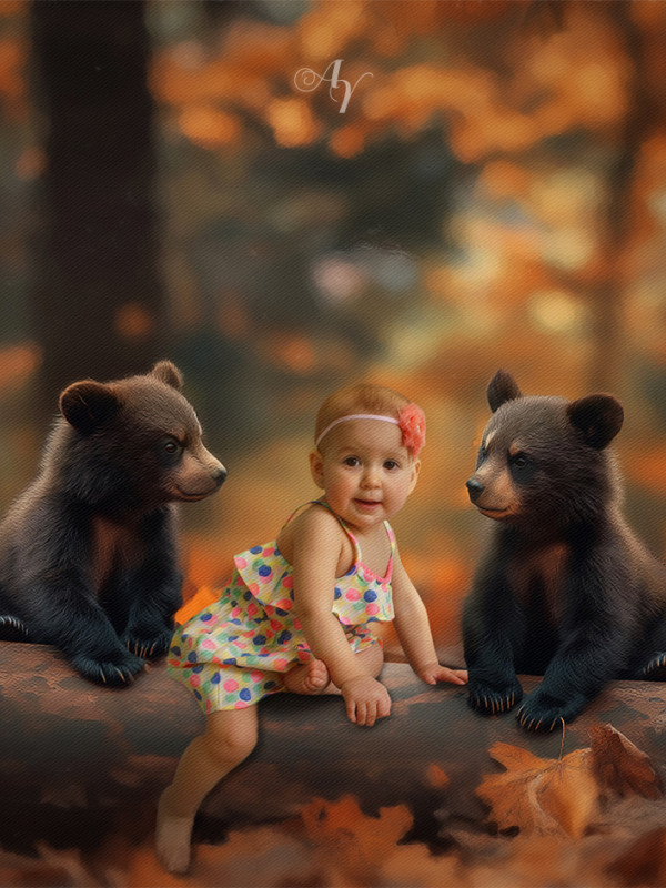 Child and Autumn Wildlife Customized Photo Paintings