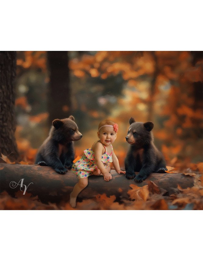 Child and Autumn Wildlife Customized Photo Paintings Child and Autumn Wildlife Customized Photo Paintings