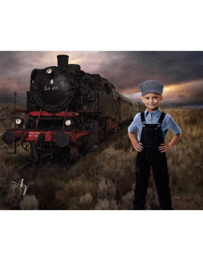 Child Train Engineer Fantasy Customized Photo Paintings Child Train Engineer Fantasy Customized Photo Paintings