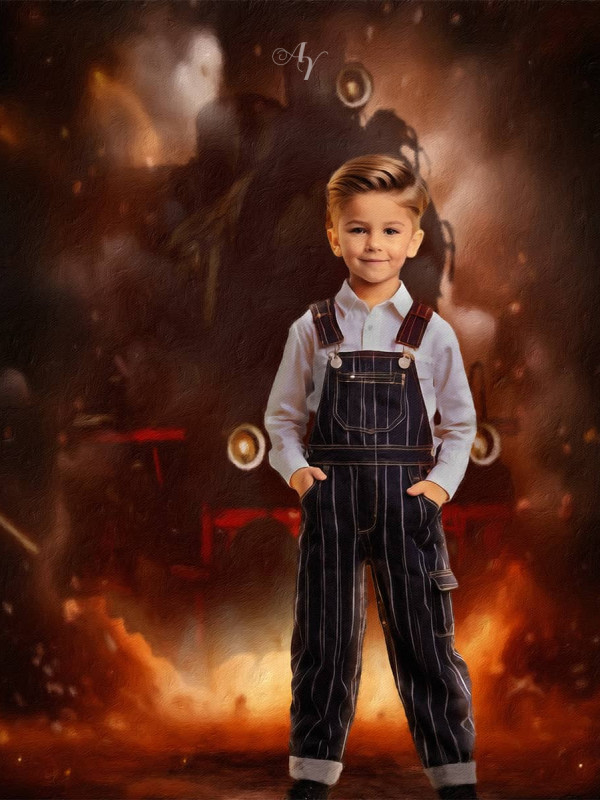 Child Train Engineer Fantasy Customized Photo Paintings