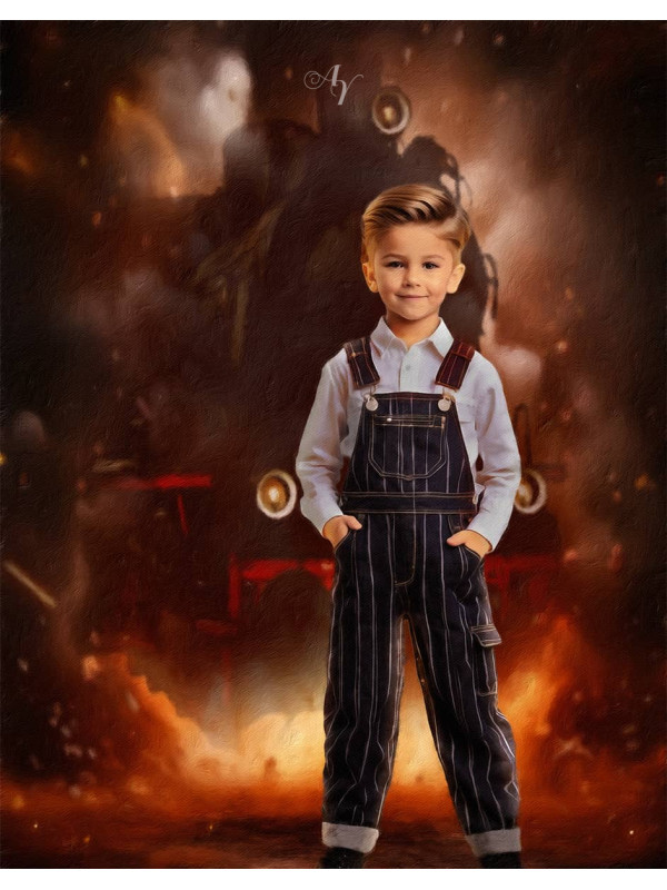 Child Train Engineer Fantasy Customized Photo Paintings
