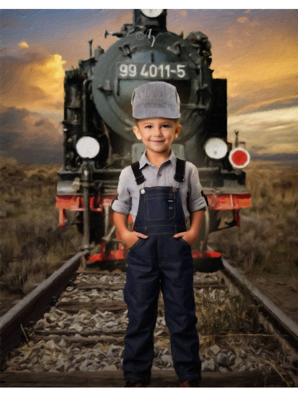 Child Train Engineer Fantasy Customized Photo Paintings