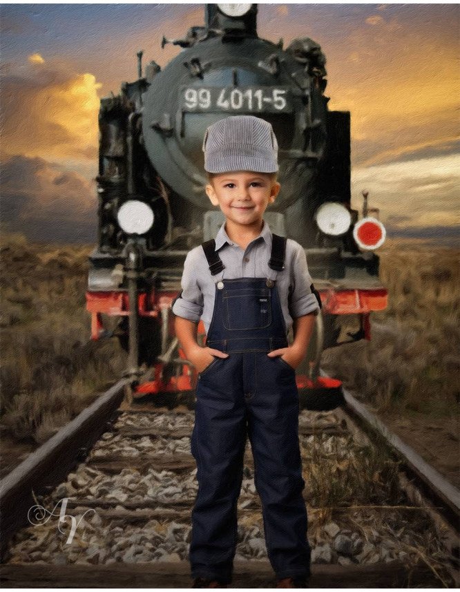 Child Train Engineer Fantasy Customized Photo Paintings Child Train Engineer Fantasy Customized Photo Paintings